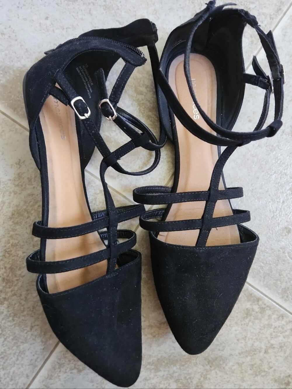 Seychelles|Black Strappy Pointed-Toe Flats Guitar Cage Sandals Cammie Sz.8.5